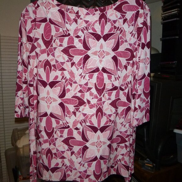 JM Collection : Jacquard Knit 3/4 Sleeve - Ruby Shades  Side Split Top - Picture 1 of 5